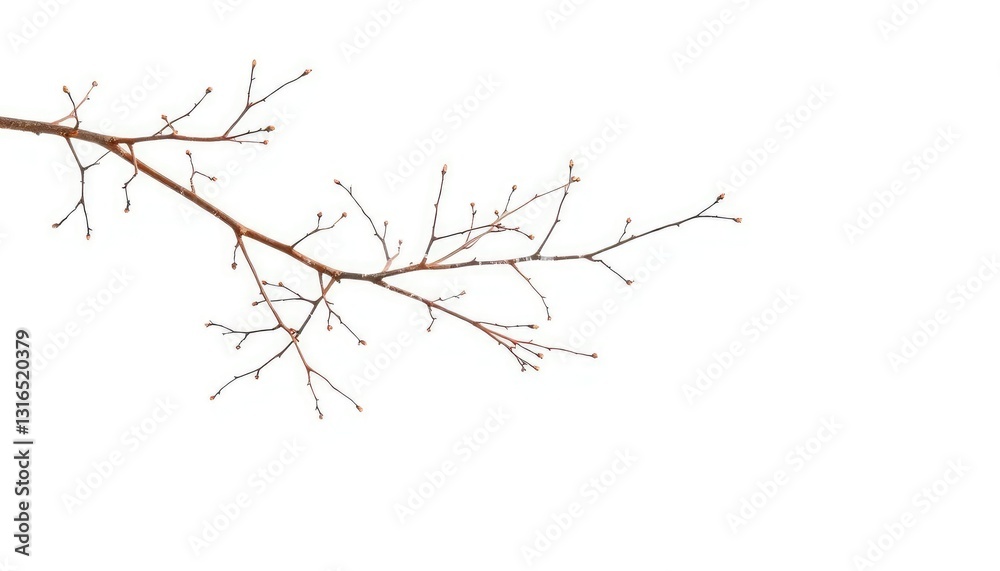 Fototapeta premium Delicate, bare branches isolated against a pure white backdrop, high resolution, stock photo