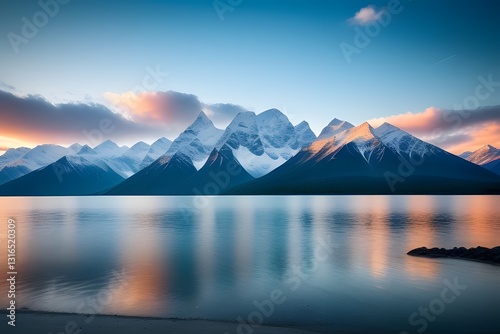 sunrise over the lake and mountains