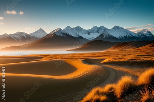 sunset over the mountains and land 