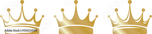 Set of three vector golden of crowns isolated on transparent background