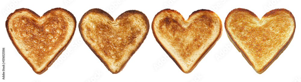 Heart-Shaped Toast Arranged in a Playful Line on a White Background, PNG bundle collection, Isolated on Transparent Background Heart-Shaped Toast Arranged in a Playful Line on a White Background, PNG bundle collection, Isolated on Transparent Background