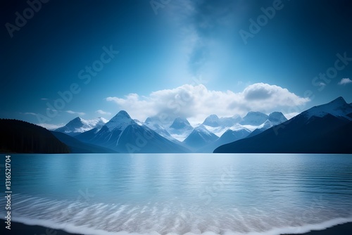 mountain landscape with lake and cloudy sky