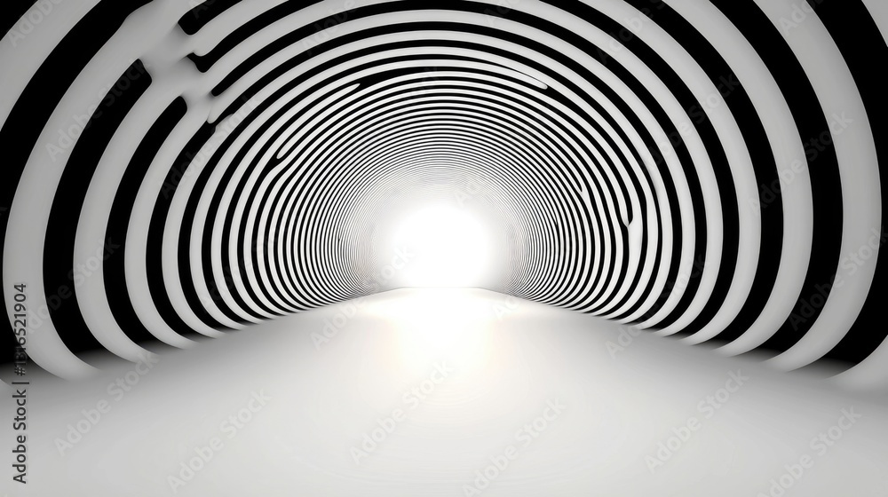 Abstract Tunnel with Black and White Swirling Patterns Leading to a Bright Light Source, Creating a Sense of Depth and Mystery Abstract Tunnel with Black and White Swirling Patterns Leading to a Bright Light Source, Creating a Sense of Depth and Mystery