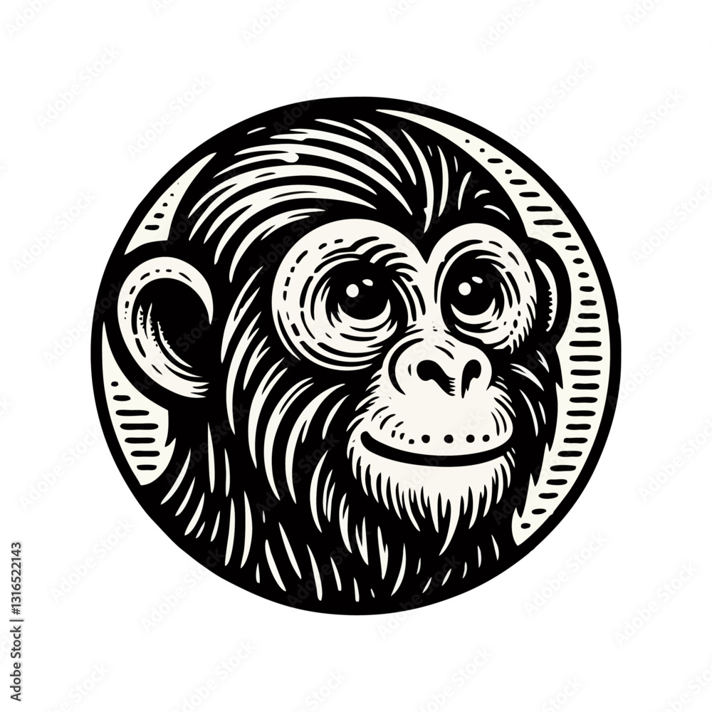 Obraz premium monkey engraved logo icon design illustration