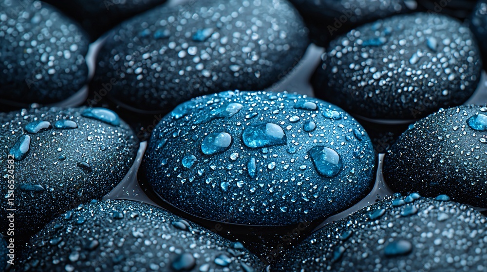 Water droplets on dark stones, close-up Water droplets on dark stones, close-up