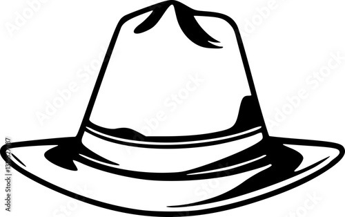 Monochrome adventurer hat illustration black and white art design graphic style concept for book covers posters prints and digital media