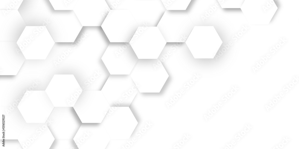 Abstract hexagon background. Futuristic abstract honeycomb mosaic white technology background. Surface polygon pattern with glowing hexagon paper texture and futuristic business. graphic concept.	