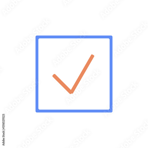 A Simple Checkmark Signifying Completion, Approval, Or Agreement, Rendered In Soft Coral And Sky Blue Tones On A White Background