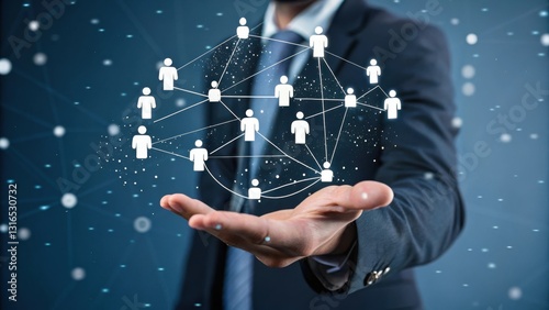 Business Networking Concept with Digital Human Icons in Connected Web