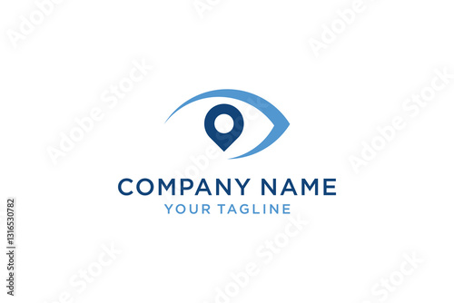 Eye Logo Design Concept and Location Pin Isolated on White Background.