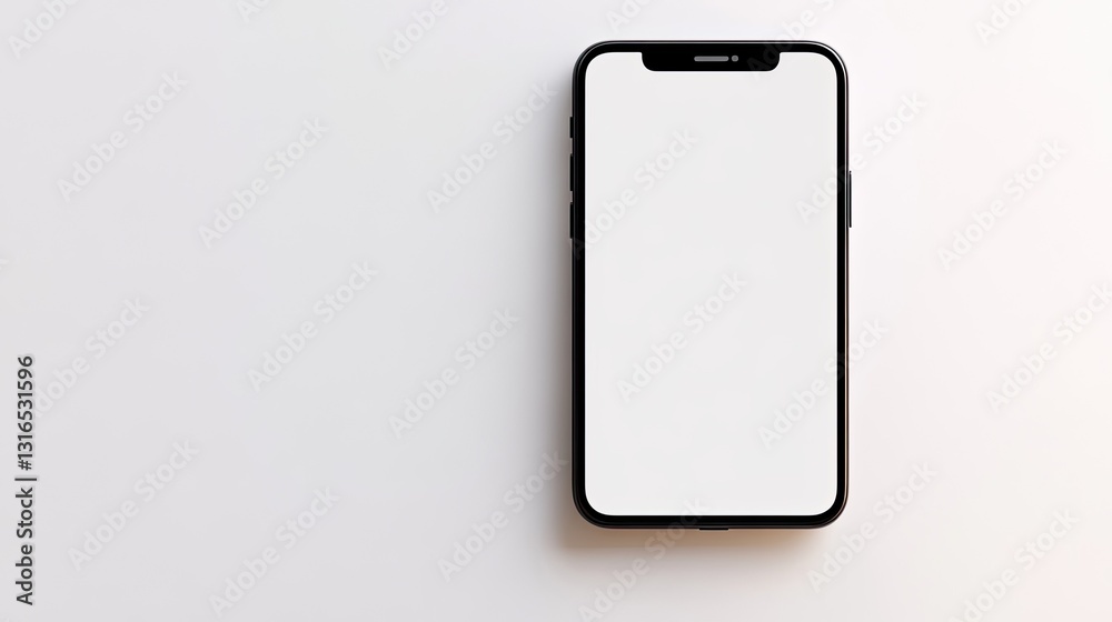 Sleek smartphone with blank screen display on a minimalist background Sleek smartphone with blank screen display on a minimalist background