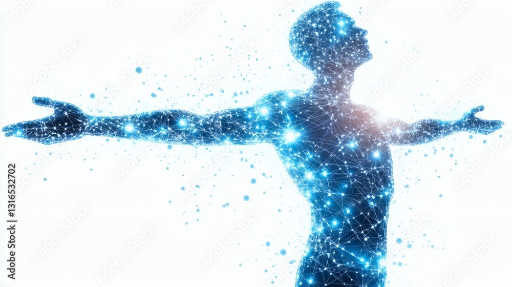 Fototapeta premium Abstract polygonal human figure concept representing data connection and freedom