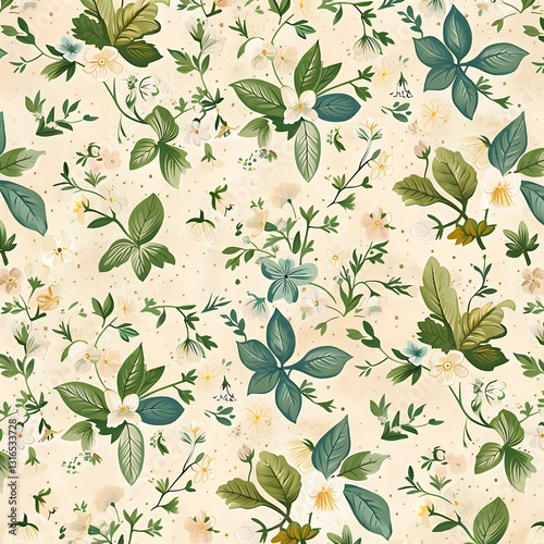 Wallpaper Mural Simple graphic pattern of primroses and snowdrops against a pastel champagne background, small flowers covering the whole picture. Torontodigital.ca