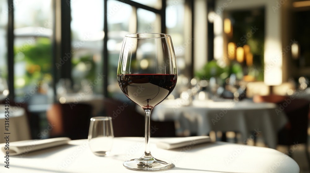 Red wine glass on a restaurant table Red wine glass on a restaurant table