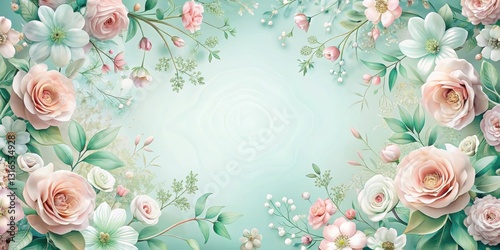 Pastel Floral Frame with Delicate Blooms and Lush Greenery for Elegant Design