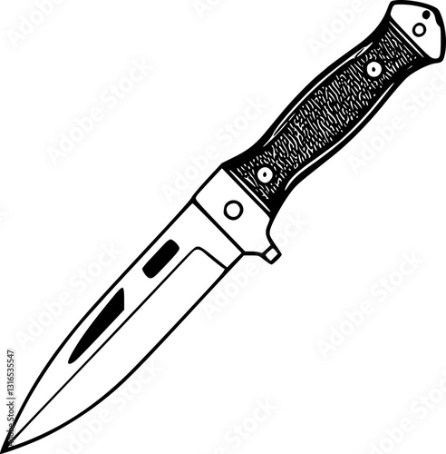 Army Knife 917 Monochrome Black and White Detailed Minimalist Vector Illustration of a Military Multi-Tool Weapon with Functional Design Elements