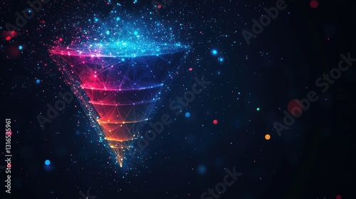 Abstract funnel, data flow, digital network, cosmic background,  visualisation