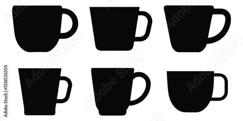 Collection of silhouette coffee or tea cup vector on white background
