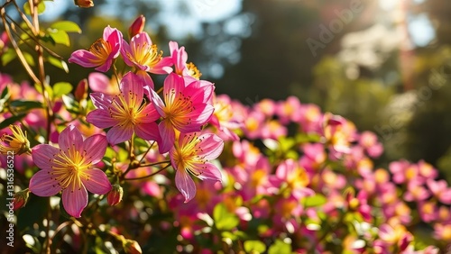 Colorful klematis blooms shining like jewels in the sun's light, landscape, flowers photo