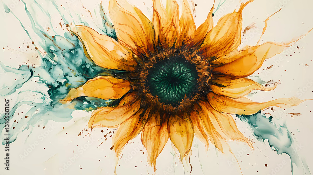 Sunflower with emerald green and brown radiating Sunflower with emerald green and brown radiating