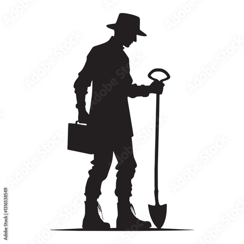 Mountain Climber Archaeologist silhouette, discovering ancient settlements at high altitudes - Archaeologist illustration - Minimalist Archaeologist vector - Profession silhouette
