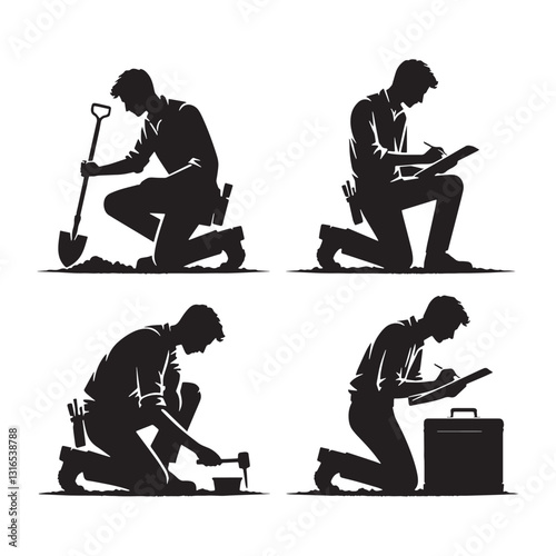 Revolutionary Archaeologist silhouette, reshaping historical narratives - Archaeologist illustration - Minimalist Archaeologist vector - Profession silhouette

