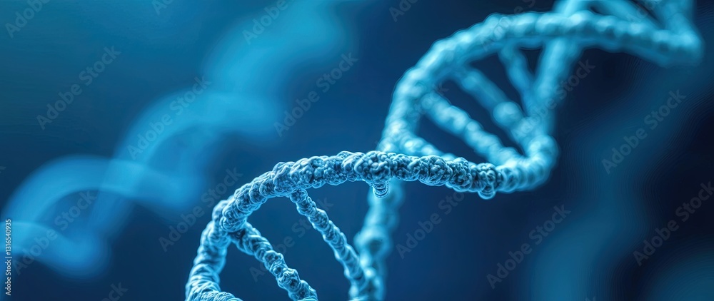 DNA double helix, intricate molecular biology representation, glowing light-blue strands, visible nucleotides, deep blue background, advanced biochemistry visualization DNA double helix, intricate molecular biology representation, glowing light-blue strands, visible nucleotides, deep blue background, advanced biochemistry visualization