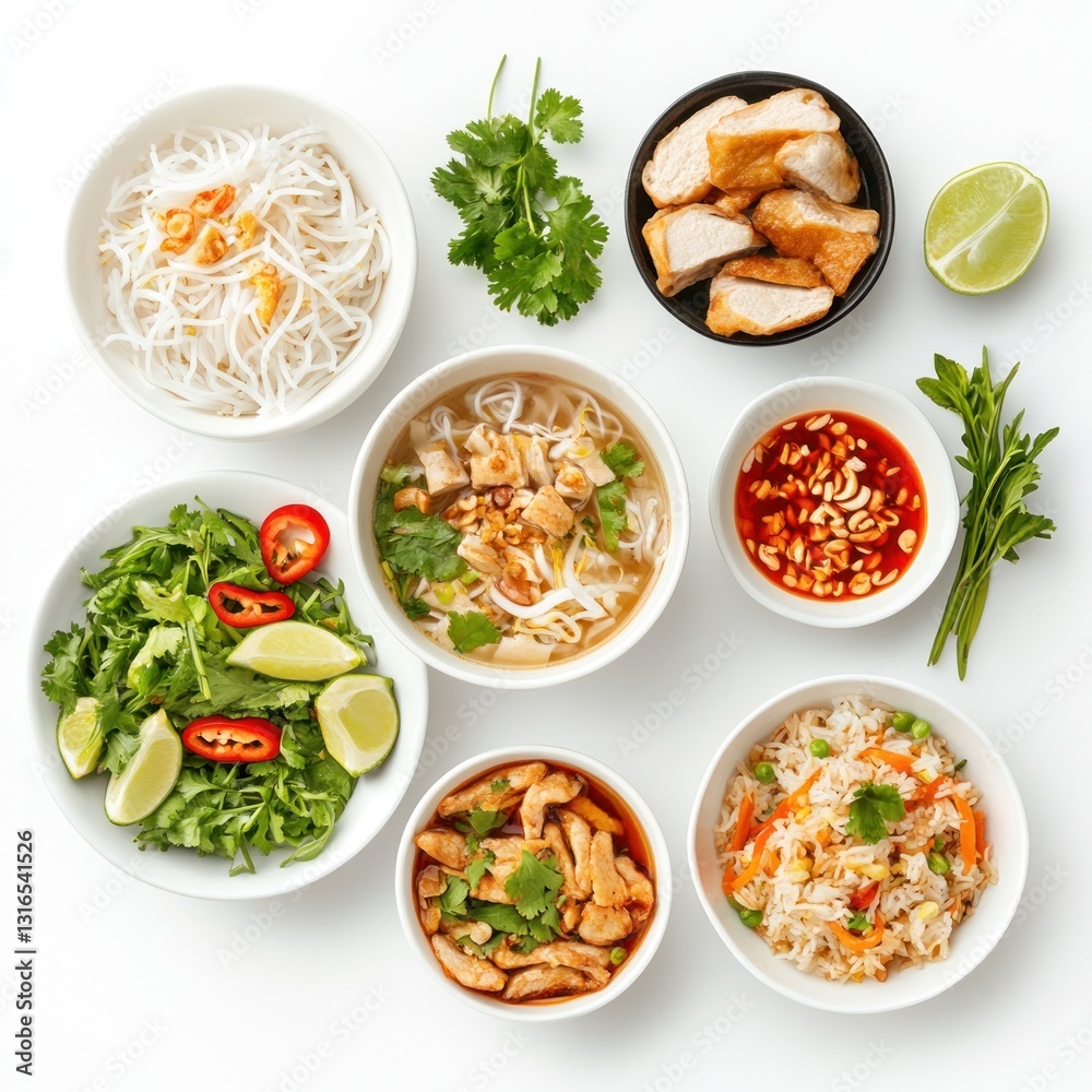 Assorted Asian noodle dishes, featuring various proteins and sauces Assorted Asian noodle dishes, featuring various proteins and sauces