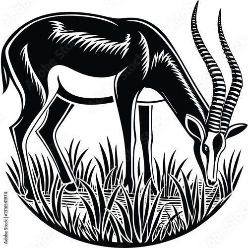 a vector silhouette image of a springbok eating (3).eps