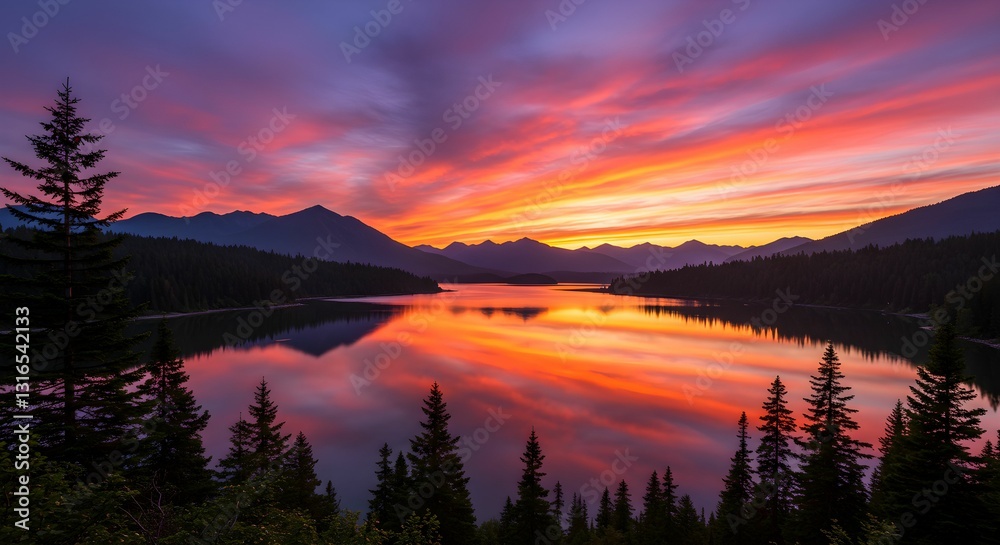 Fototapeta premium sunset over the lake