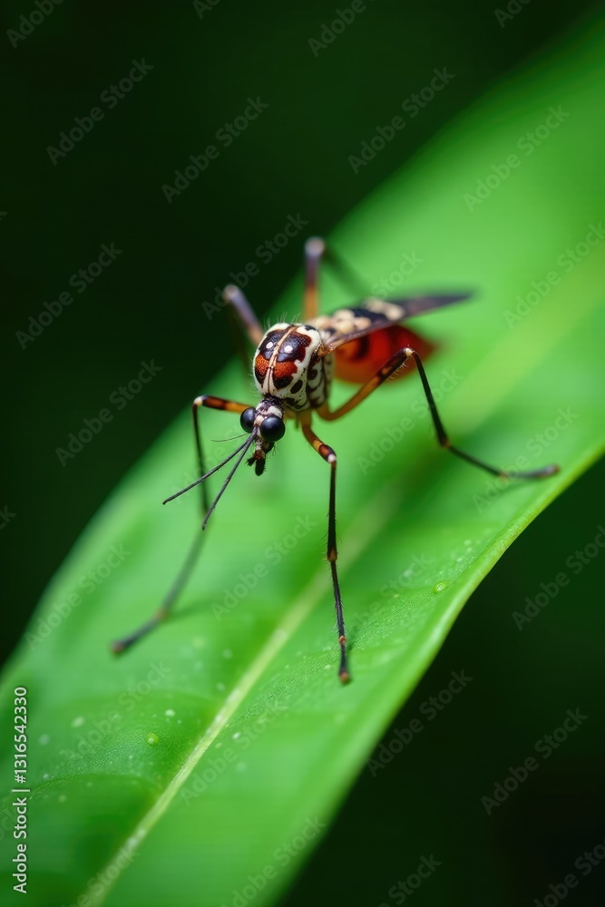 Psorophora howardii mosquito resting on a leaf, malaria, vegetation Psorophora howardii mosquito resting on a leaf, malaria, vegetation