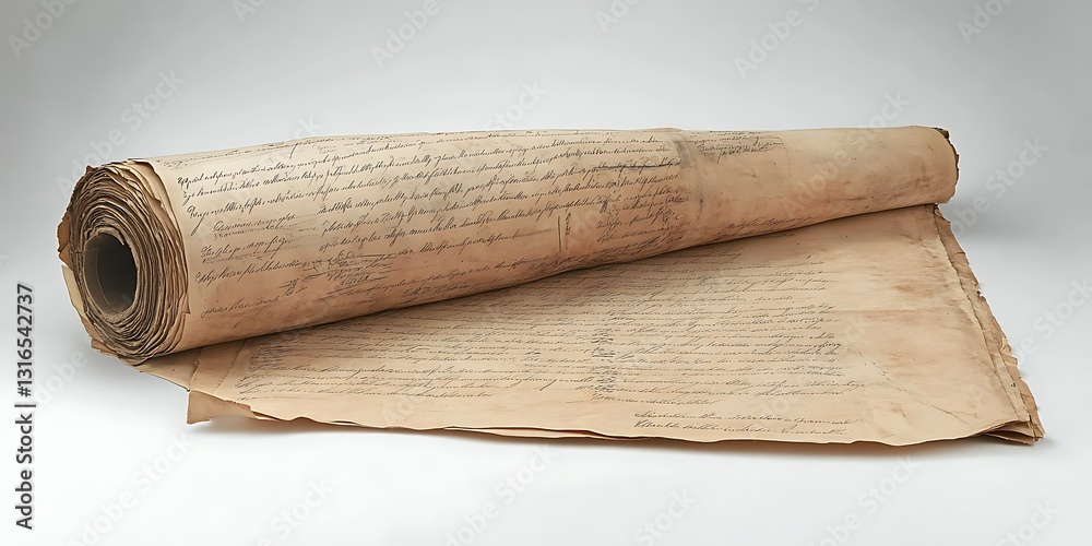 Rolled antique document, handwritten text Rolled antique document, handwritten text