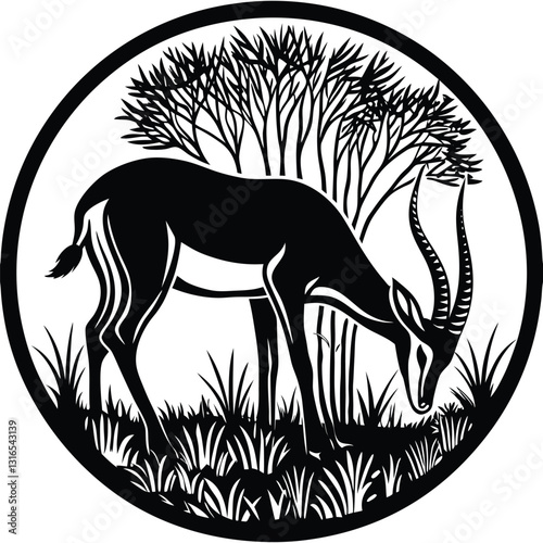 a vector silhouette image of a springbok eating (8).eps
