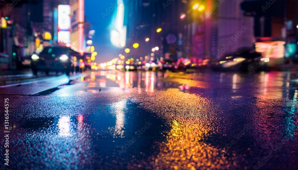 Fototapeta premium Rainy City Street Reflections at Night