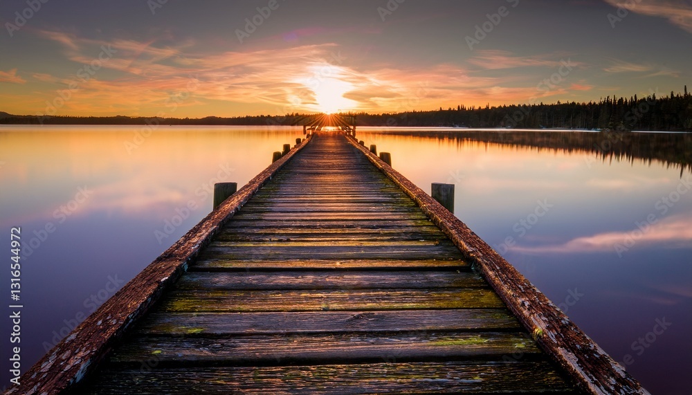 Fototapeta premium Deserted Wooden Pier at Sunset