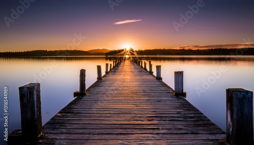 Deserted Wooden Pier at Sunset