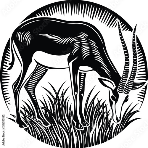 a vector silhouette image of a springbok eating (13).eps
