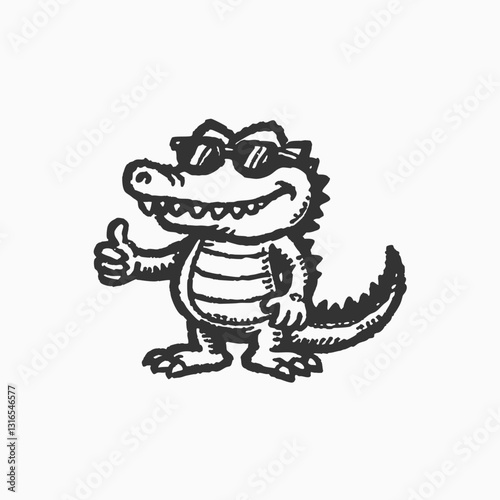 Fun crocodile Smiling Crocodile Cartoon Character With Sunglasses with thumb up. silhouette vector icon isolated on white background