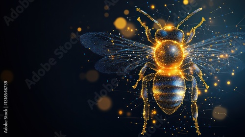 Abstract Honeybee, digital art, glowing particles, dark background