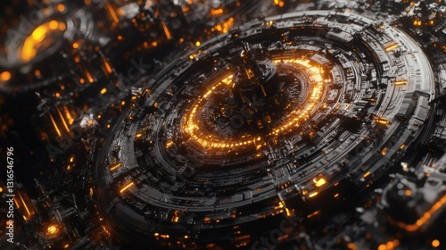 Fototapeta Naklejka Na Ścianę i Meble -  Complex futuristic space station architecture with intricate design and lighting