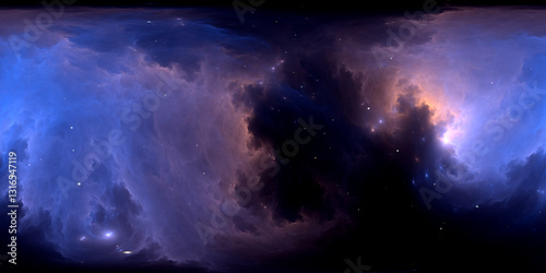 Obraz na płótnie 360 degree space nebula. Giant interstellar cloud with stars, equirectangular projection, environment map. Spherical panorama. 3d illustration w salonie