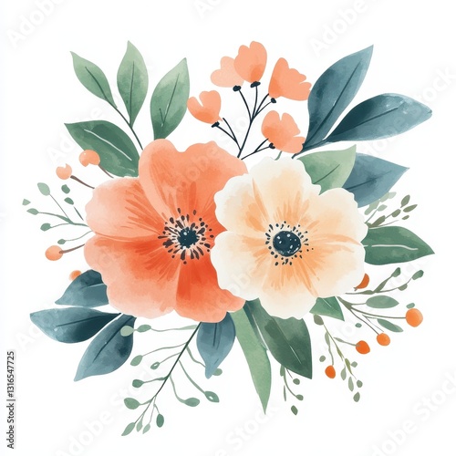 A beautiful watercolor painting of colorful flowers and leaves
