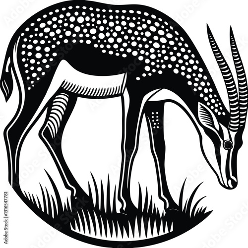 a vector silhouette image of a springbok eating (21).eps