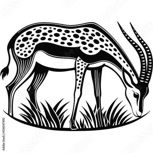 a vector silhouette image of a springbok eating (23).eps