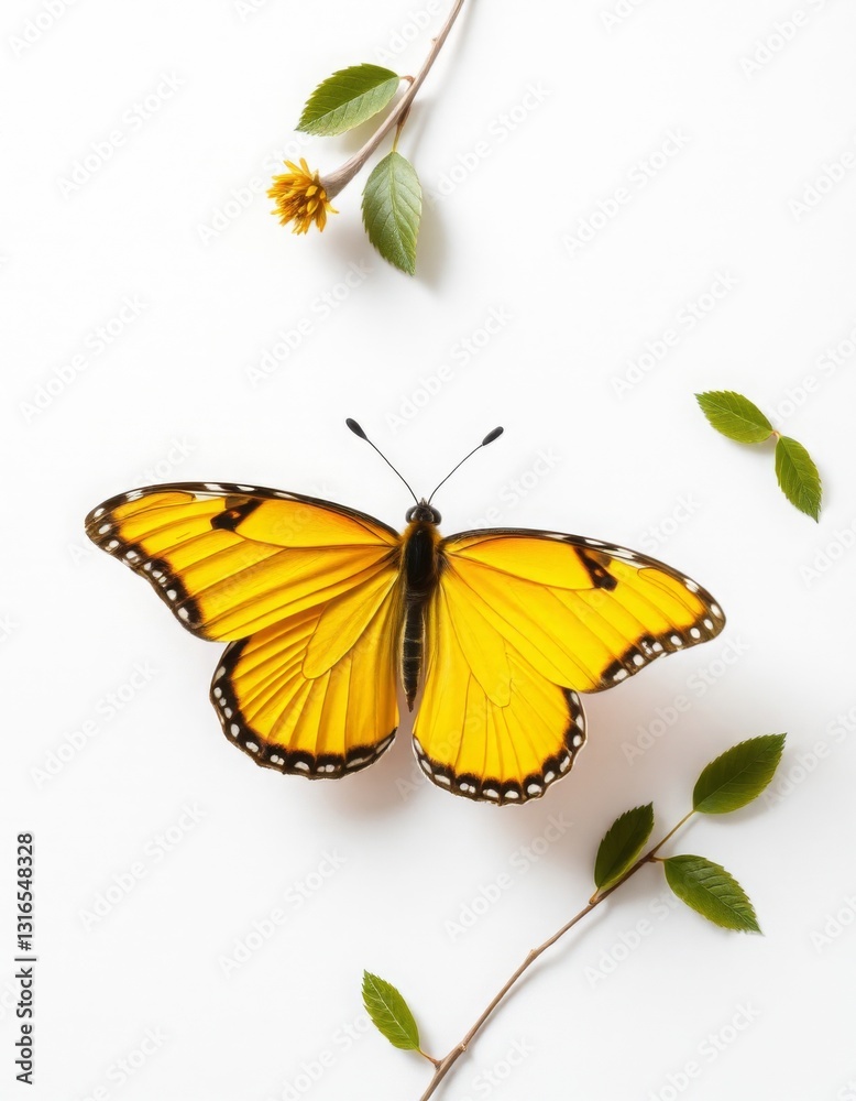 Fototapeta premium Yellow butterfly on white background