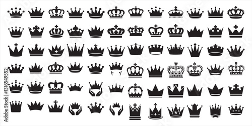 Crown king mega icon set Crown king mega icons. Crown icon set.black crown symbol collection. Crown icon. vector illustration