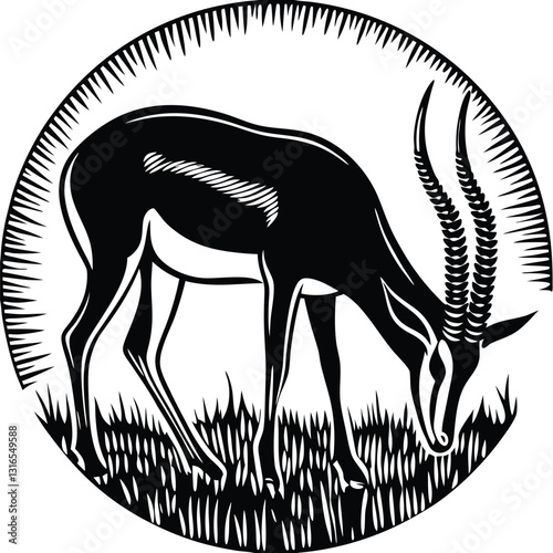 a vector silhouette image of a springbok eating (28).eps