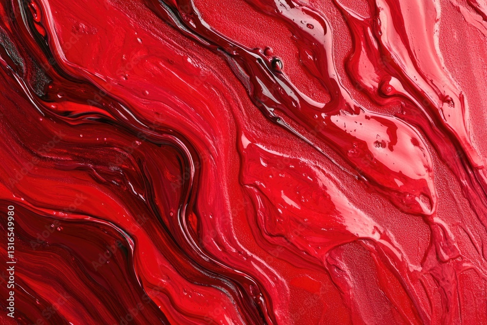 Obraz premium Stretched red acrylic painting on canvas with dripping effect.