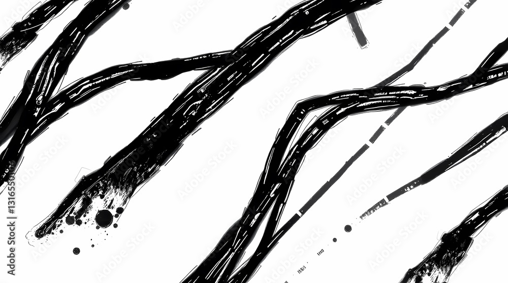 Fototapeta premium Abstract Brushstrokes: A dynamic interplay of black brushstrokes against a neutral background, creating a sense of movement, energy and artistic expression.