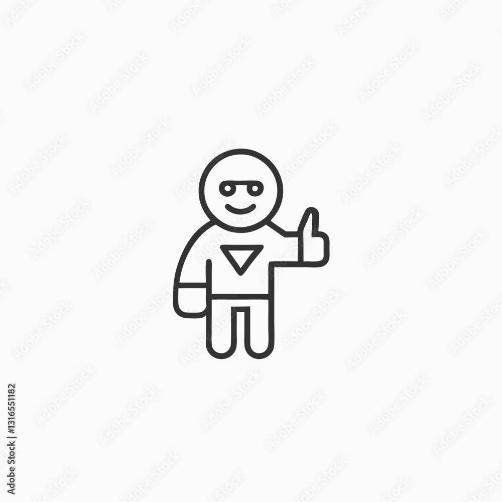 Obraz premium Superhero with sunglasses cartoon character showing thumb up sign minimalist head logo, Icon, element. Vector illustration